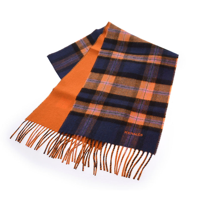 エルメスチェック柄 オレンジ系/青系/ピンク ユニセックス マフラー