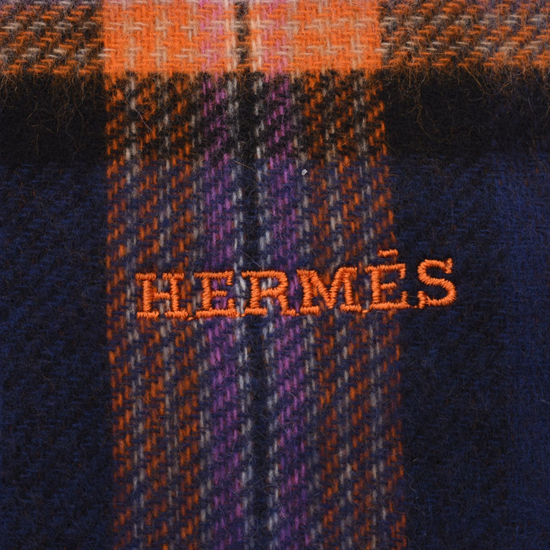 エルメスチェック柄 オレンジ/青 ユニセックス マフラー HERMES – 銀蔵