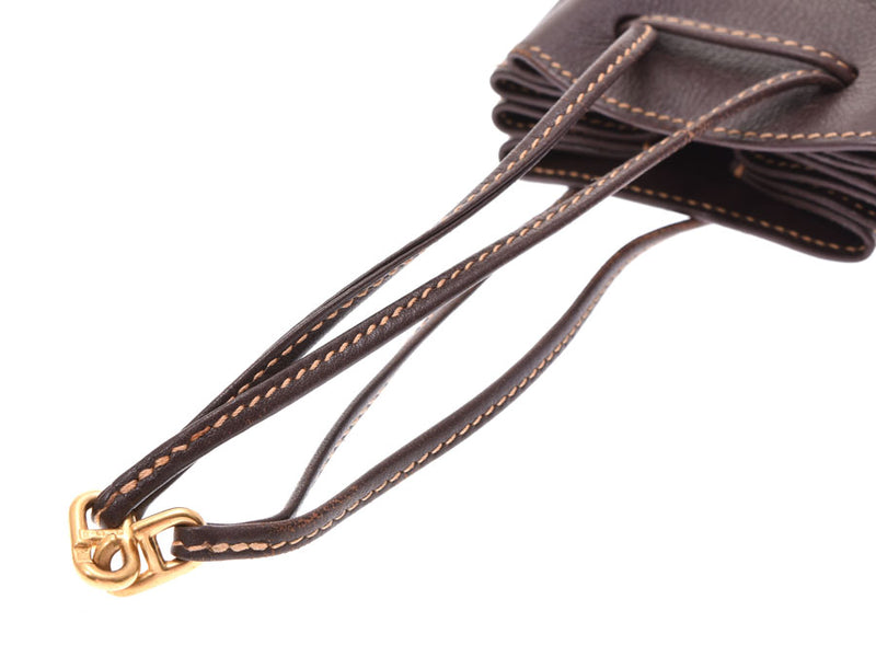 エルメス ヴェスパ ポーチ ダークブラウン系 GP金具 □C刻印