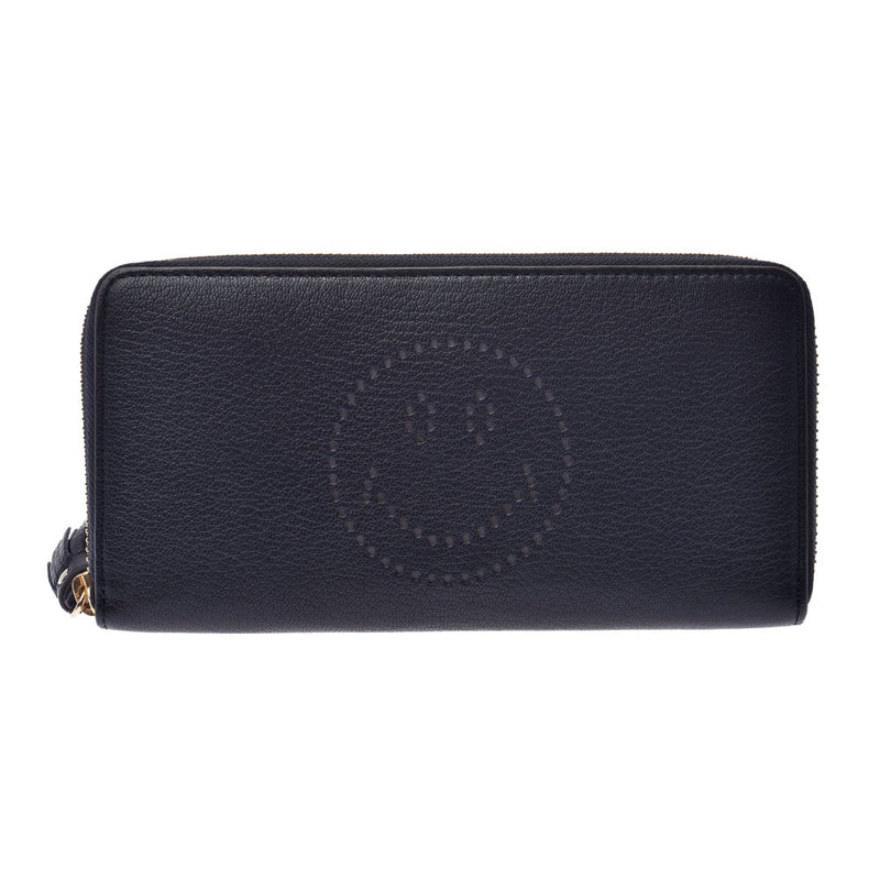 アニヤ・ハインドマーチスマイリー ラウンドファスナー長財布 ネイビー