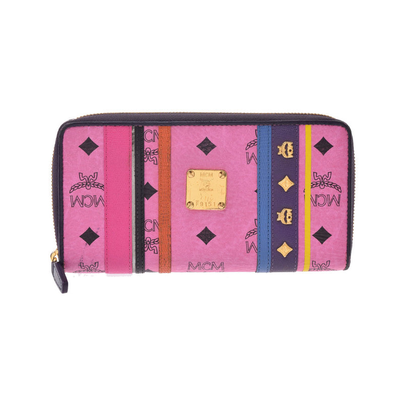 エムシーエムラウンドファスナー長財布 ピンク レディース 長財布 MCM