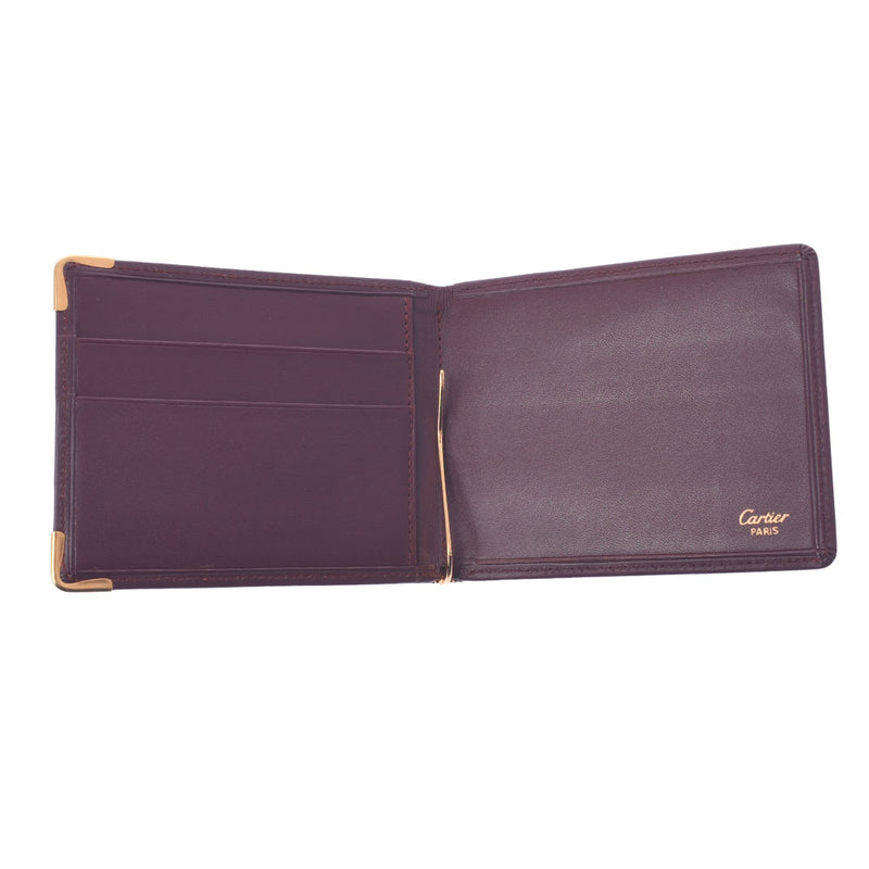 カルティエマスト マネークリップ付き二つ折り札入れ ボルドー ユニ