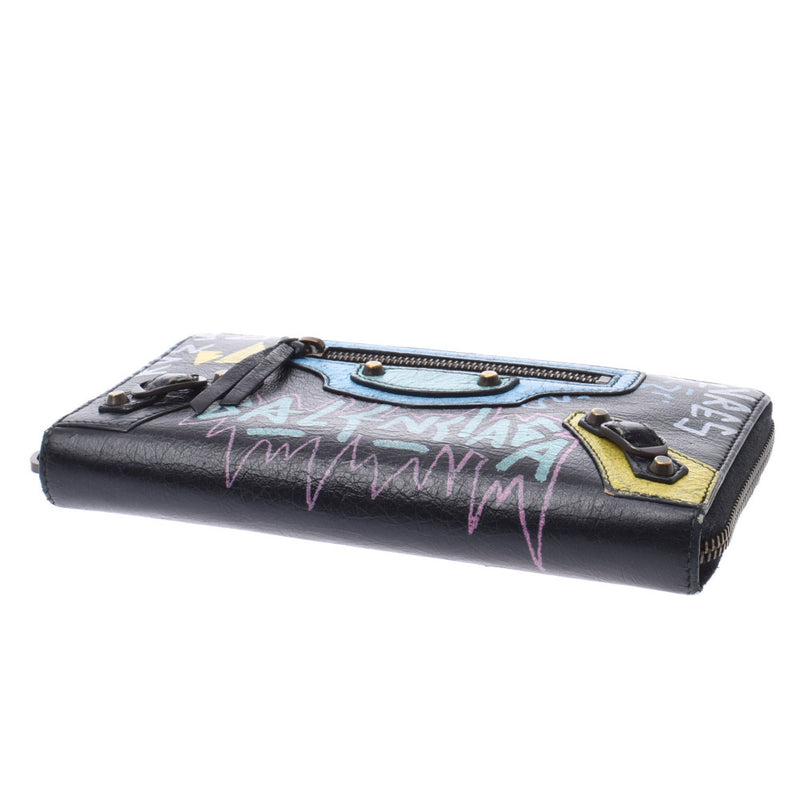 バレンシアガグラフィティ ラウンドファスナー長財布 黒/マルチカラー