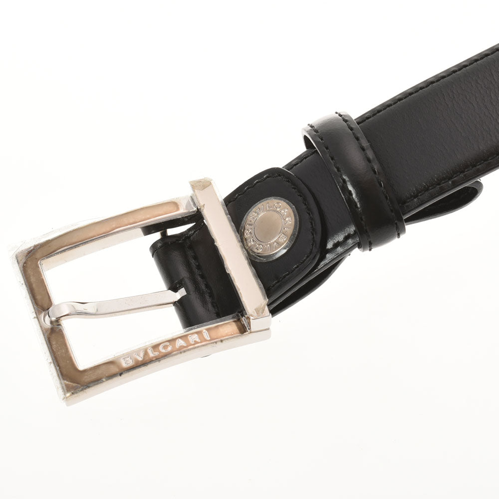 ブルガリ110cm 黒 シルバー金具 メンズ レザー ベルト 20220 BVLGARI