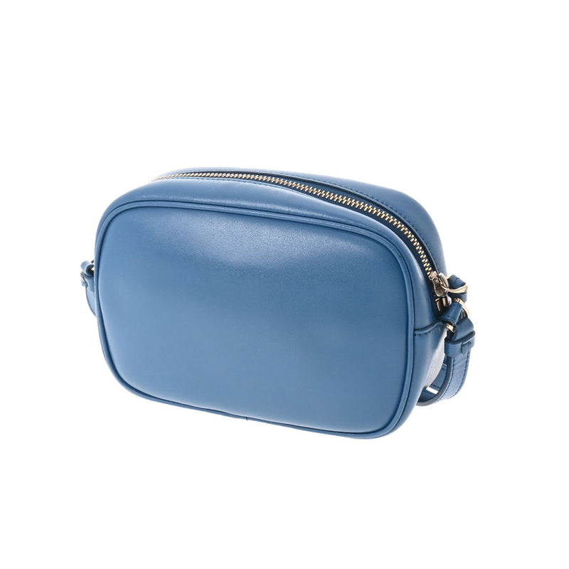 フェラガモヴァラリボン ショルダーポーチ ブルー シルバー金具