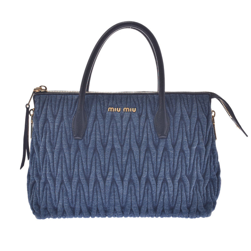 ミュウミュウマテラッセ ハンドバッグ ブルー ゴールド金具 レディース