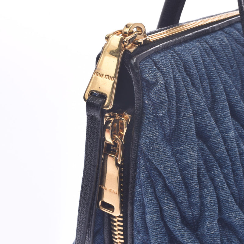 ミュウミュウマテラッセ ハンドバッグ ブルー ゴールド金具 レディース