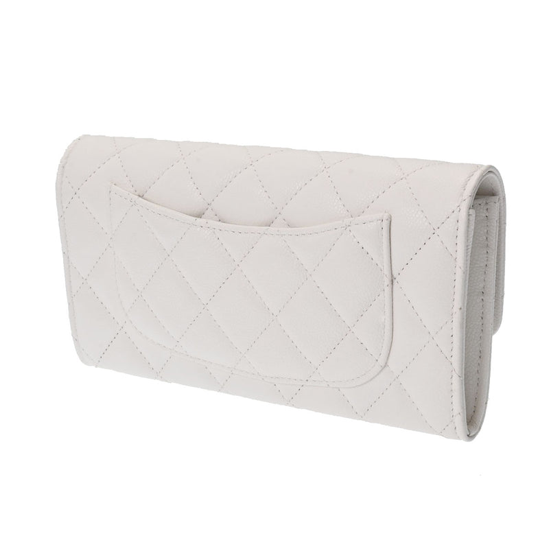 シャネルクラシック ロングフラップウォレット 42976 白 ゴールド金具
