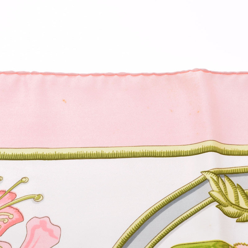 エルメスカレ90 鳥柄 花柄 ピンク/白 レディース スカーフ HERMES 中古