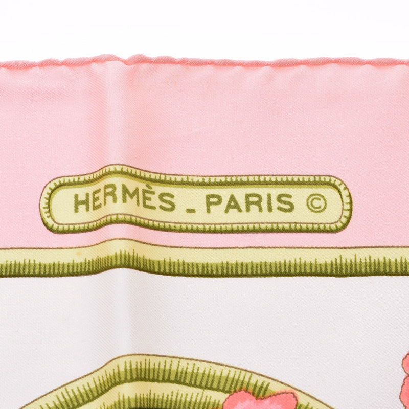 エルメスカレ90 鳥柄 花柄 ピンク/白 レディース スカーフ HERMES 中古