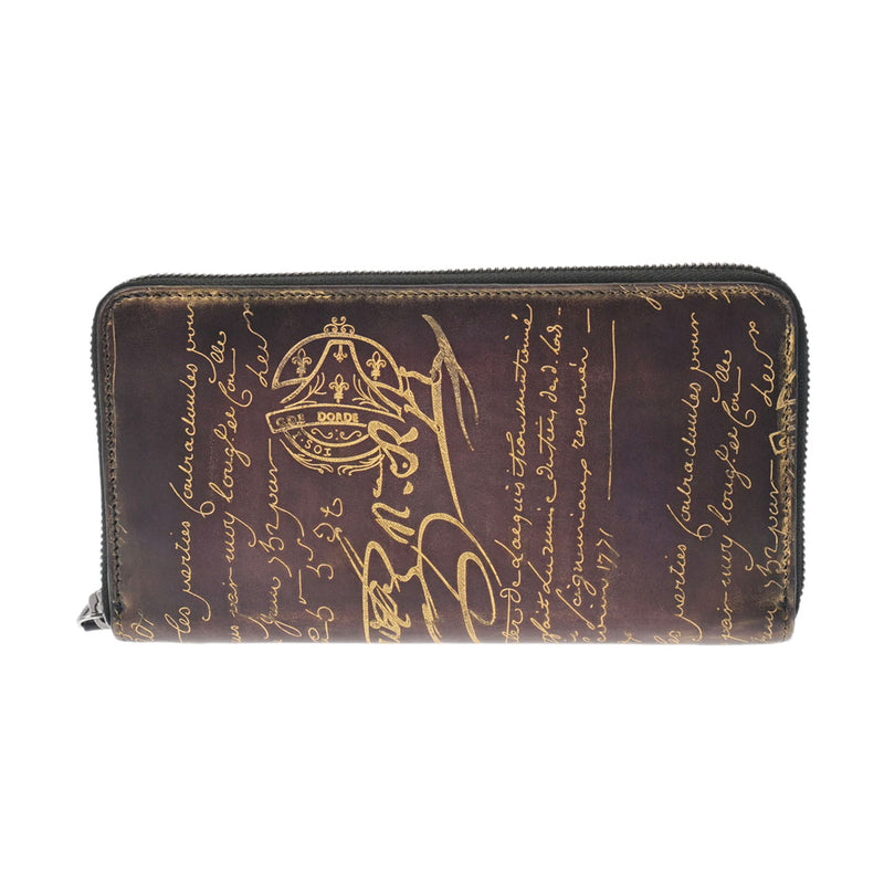 ベルルッティカリグラフィ ラウンドファスナー財布 茶 メンズ レザー