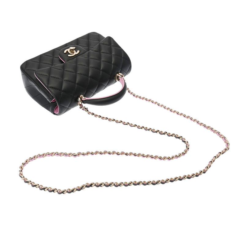 シャネルトップハンドル ミニチェーンショルダー 42976 黒/ピンク