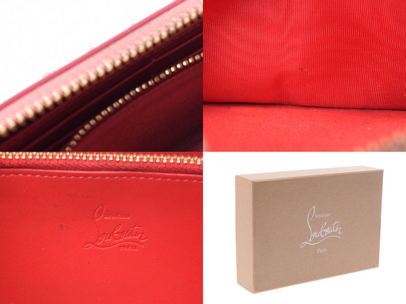 クリスチャンルブタン ラウンドファスナー財布 マルチスタッズ ピンク