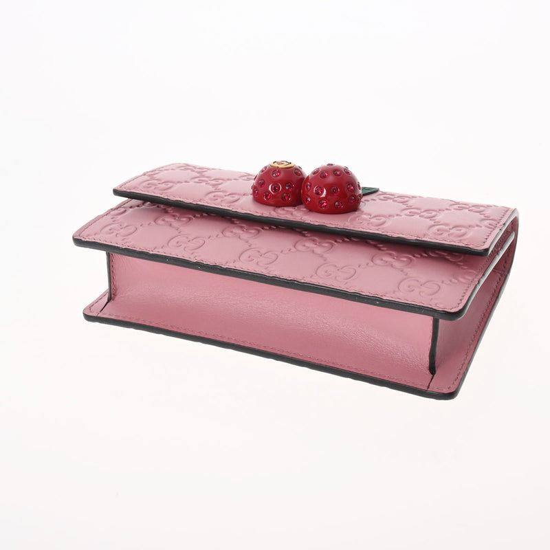 グッチグッチシマ チェリー チェーンショルダーバッグ ピンク ゴールド