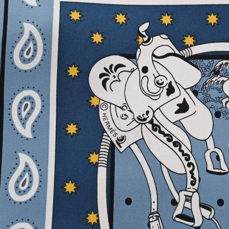 エルメスカレ55 LES MUSTANGS BANDANA ブルージーン/ジョーヌ/ブラン