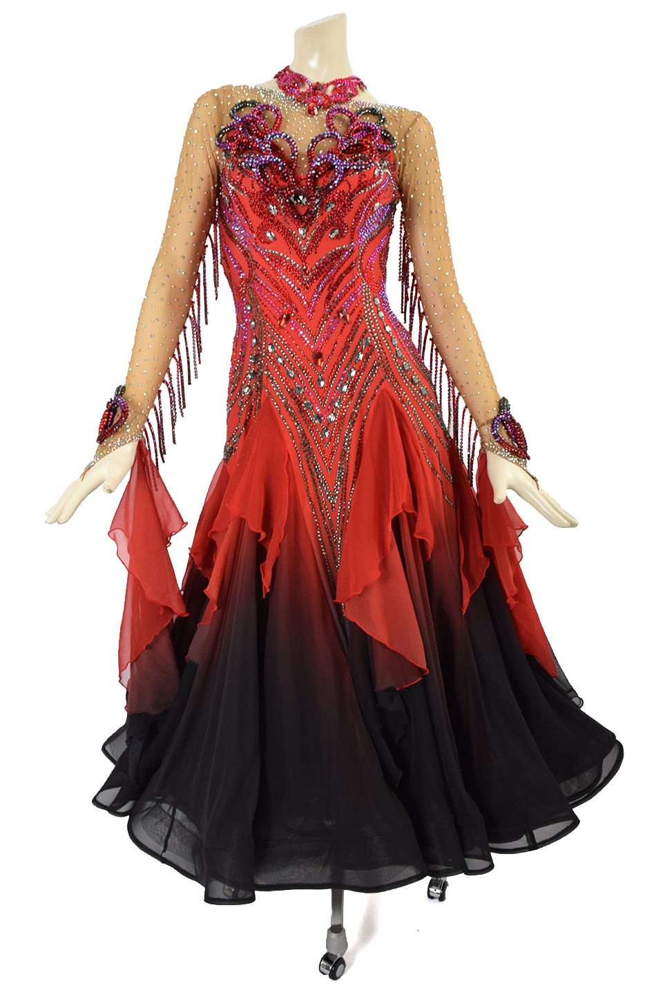 社交ダンス スタンダード ドレス M 社交ダンスドレス 黒 M〜L