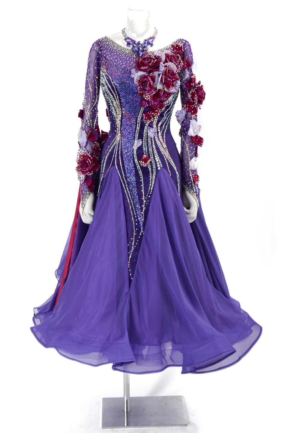 スタンダードドレス WS0651D パープル L 社交ダンス モダンドレス