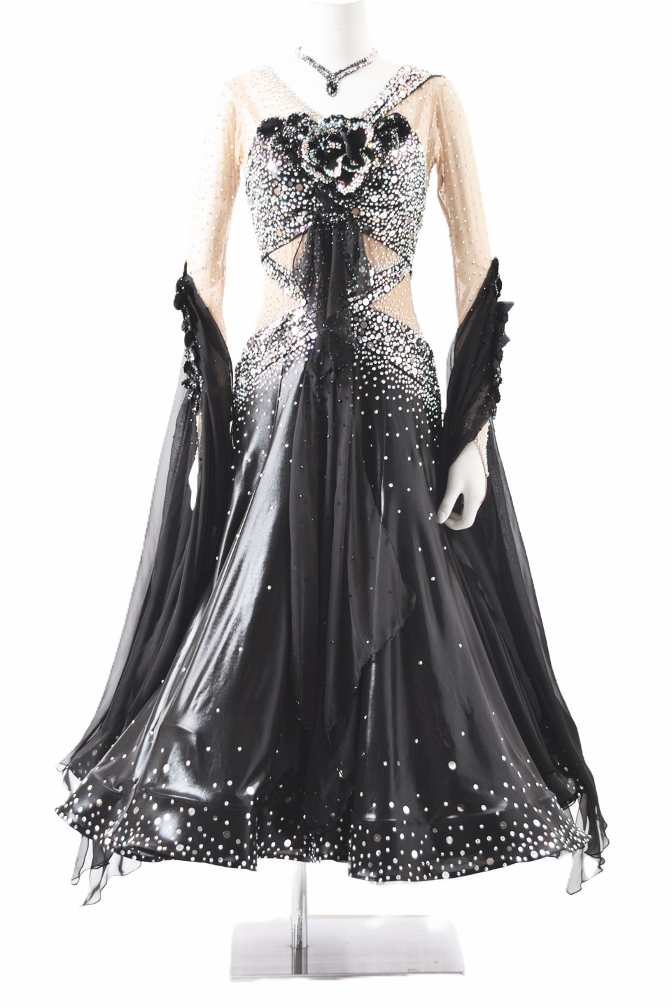 スタンダードドレス WS0673D ブラック M 社交ダンス モダンドレス