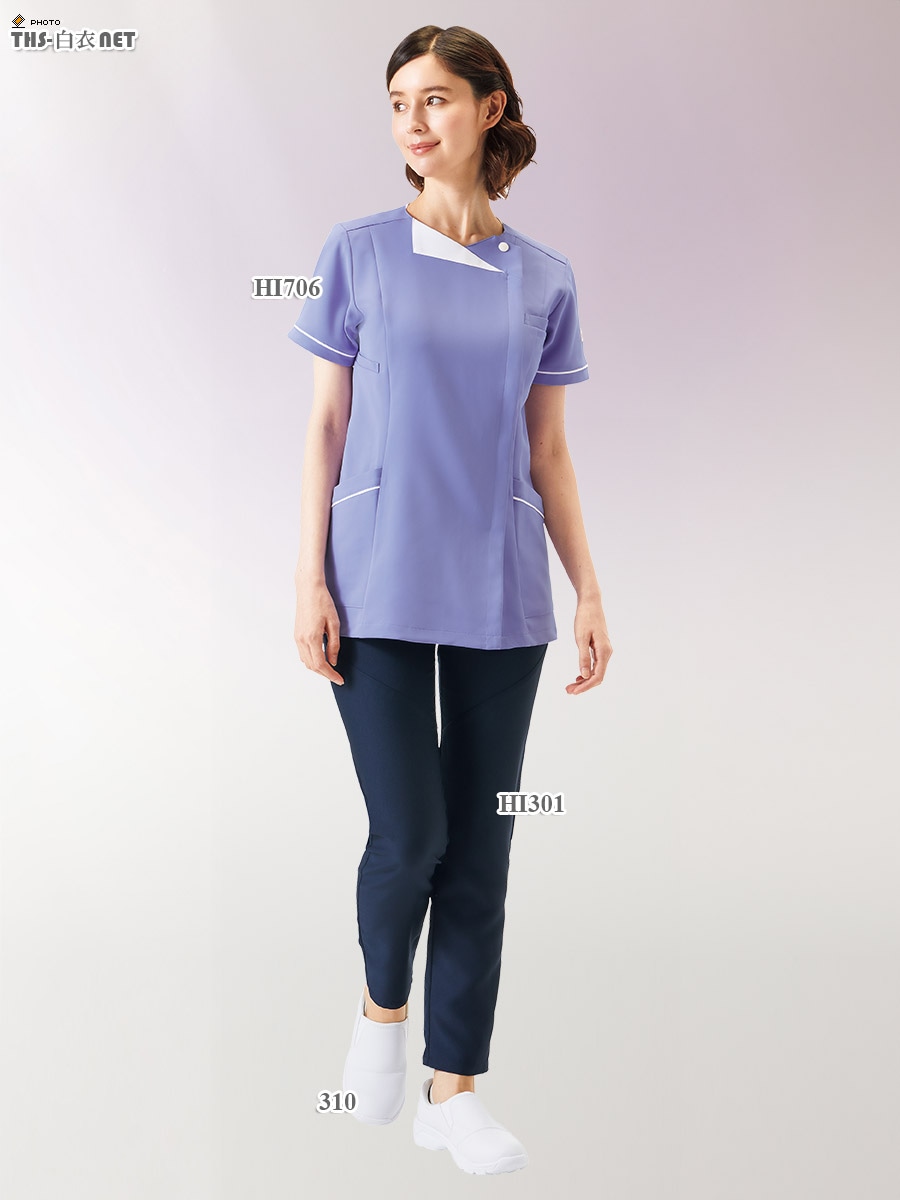 ワコールレディスジップスクラブ半袖[フォーク製品] HI706｜THS-白衣