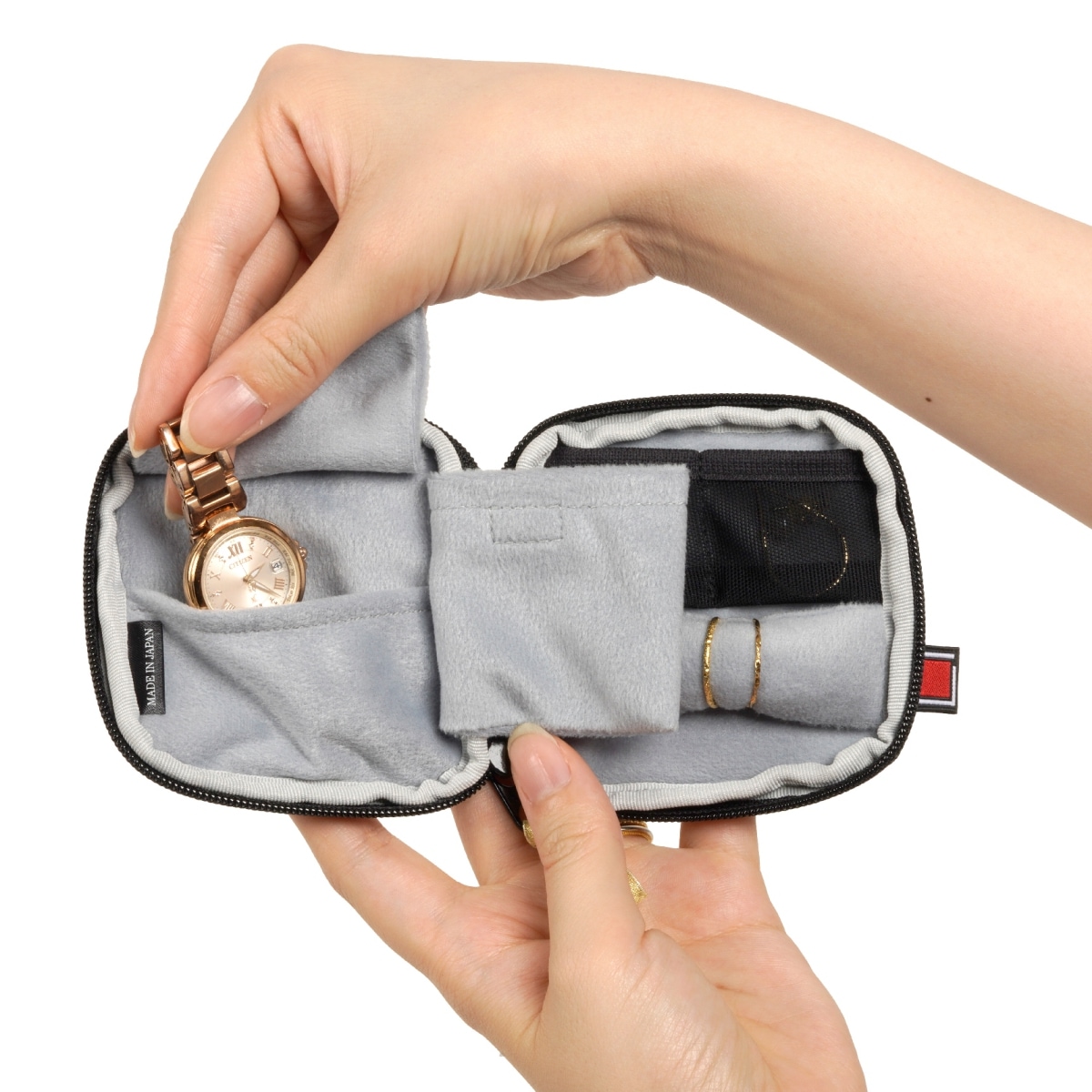 リングホルダー付きジュエリーポーチクラシック・モノトーン 2WP-CM735