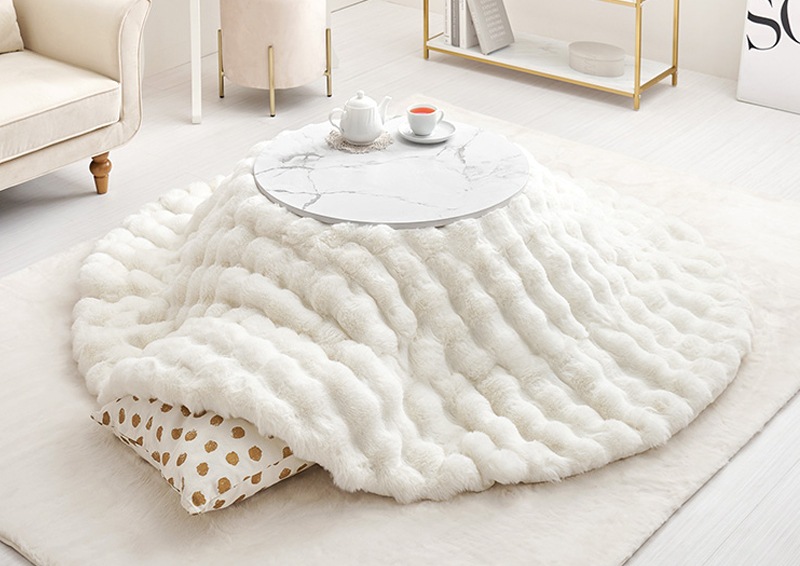 円形】 薄掛けこたつ布団 ラビットファー調 【Luna】ルナ｜ベッド