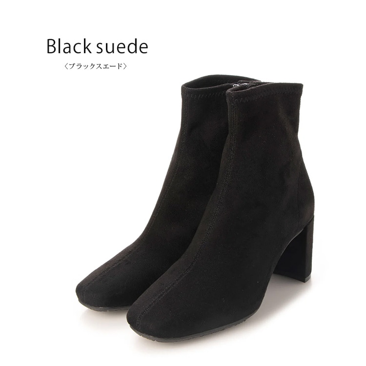 ショートブーツ ストレッチブーツ スクエアトゥ ハイヒール ヒール7cm