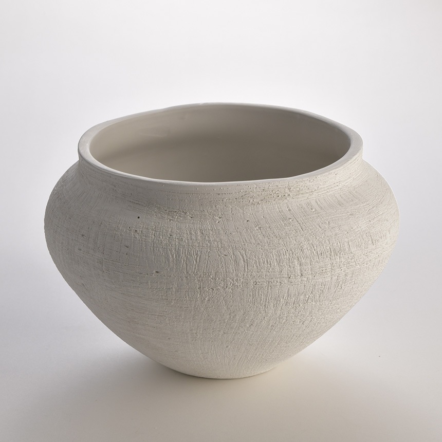 花瓶 大きい 陶器 白 壺型 空木 M 直径27cm おしゃれ フラワーベース