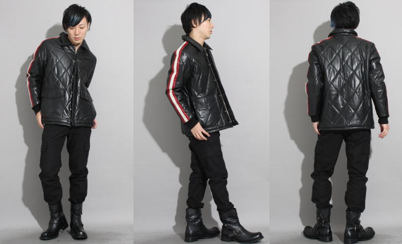 革ジャン 袖ライン入りキルティングレザージャケット 1736 | 中綿