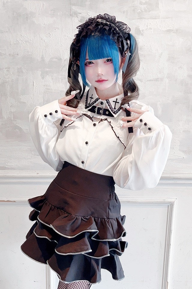 MA*RS】胸開きクロス刺繍ブラウス - ブラック size-F | 地雷系・量産型