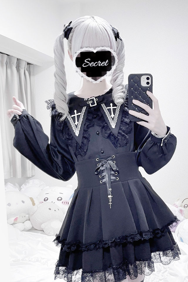 MA*RS】ベルト付きクロス刺繍ブラウス - ブラック size-F | 地雷系