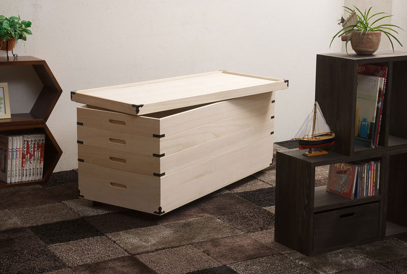 桐衣装箱 4段 キャスター付き 衣装ケース 桐ケース 押入れ収納 桐収納