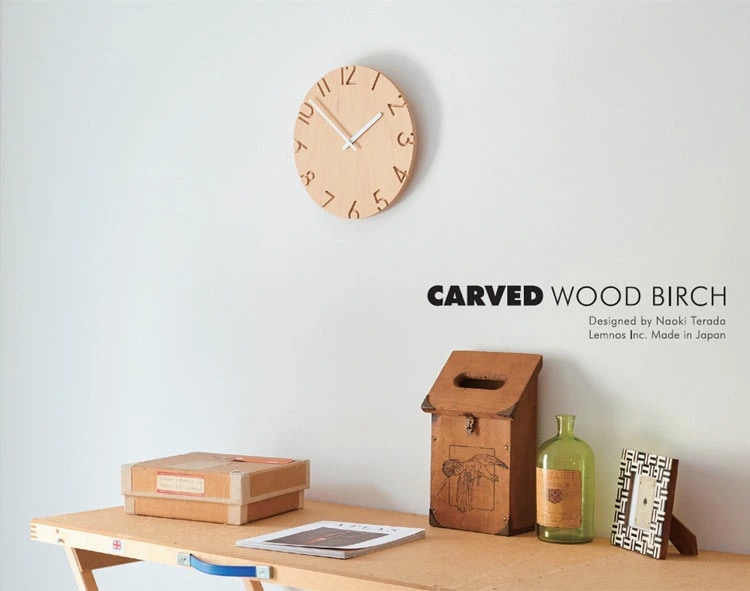 レムノス 掛け時計 壁掛け時計 CARVED WOOD BIRCH (カーヴドウッド