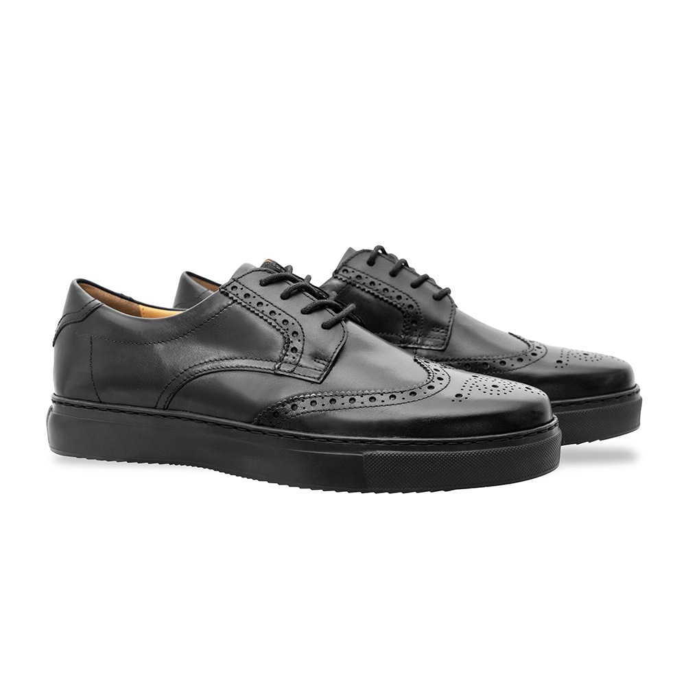 ビジネススニーカー メンズ 革靴 ウイングチップ BRODEN BLACK