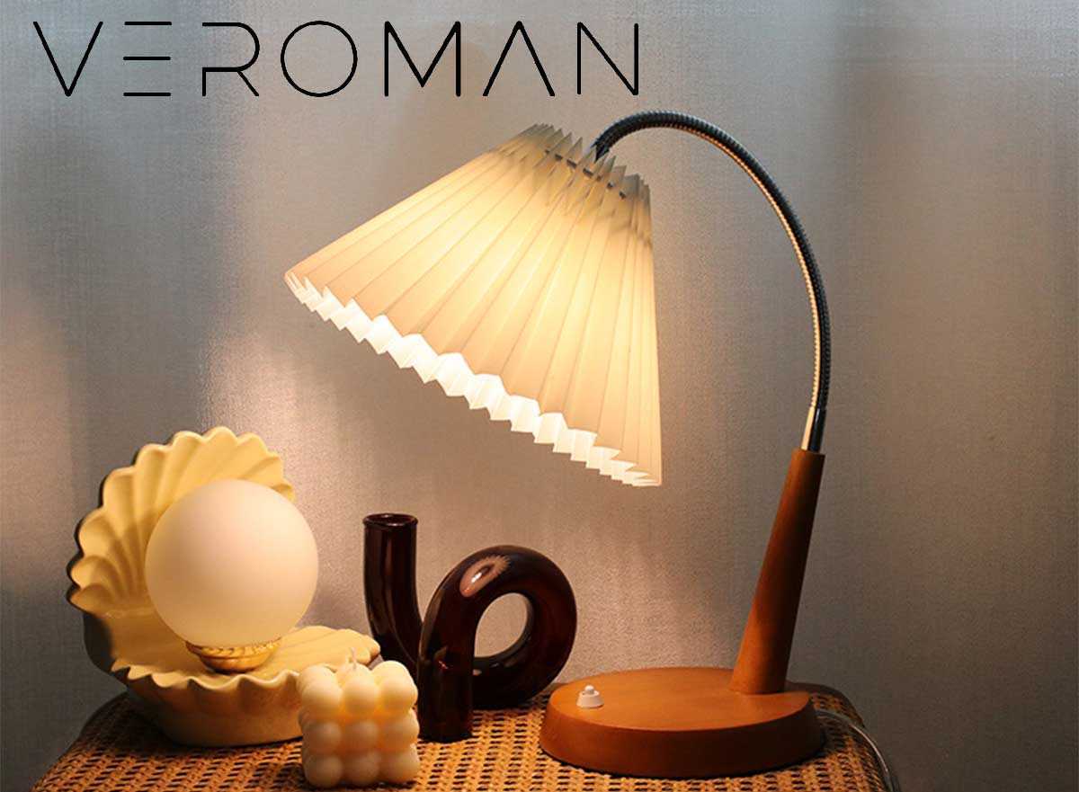 VeroMan 鈴蘭風ライト テーブルランプ プリーツ 木製 卓上ランプ