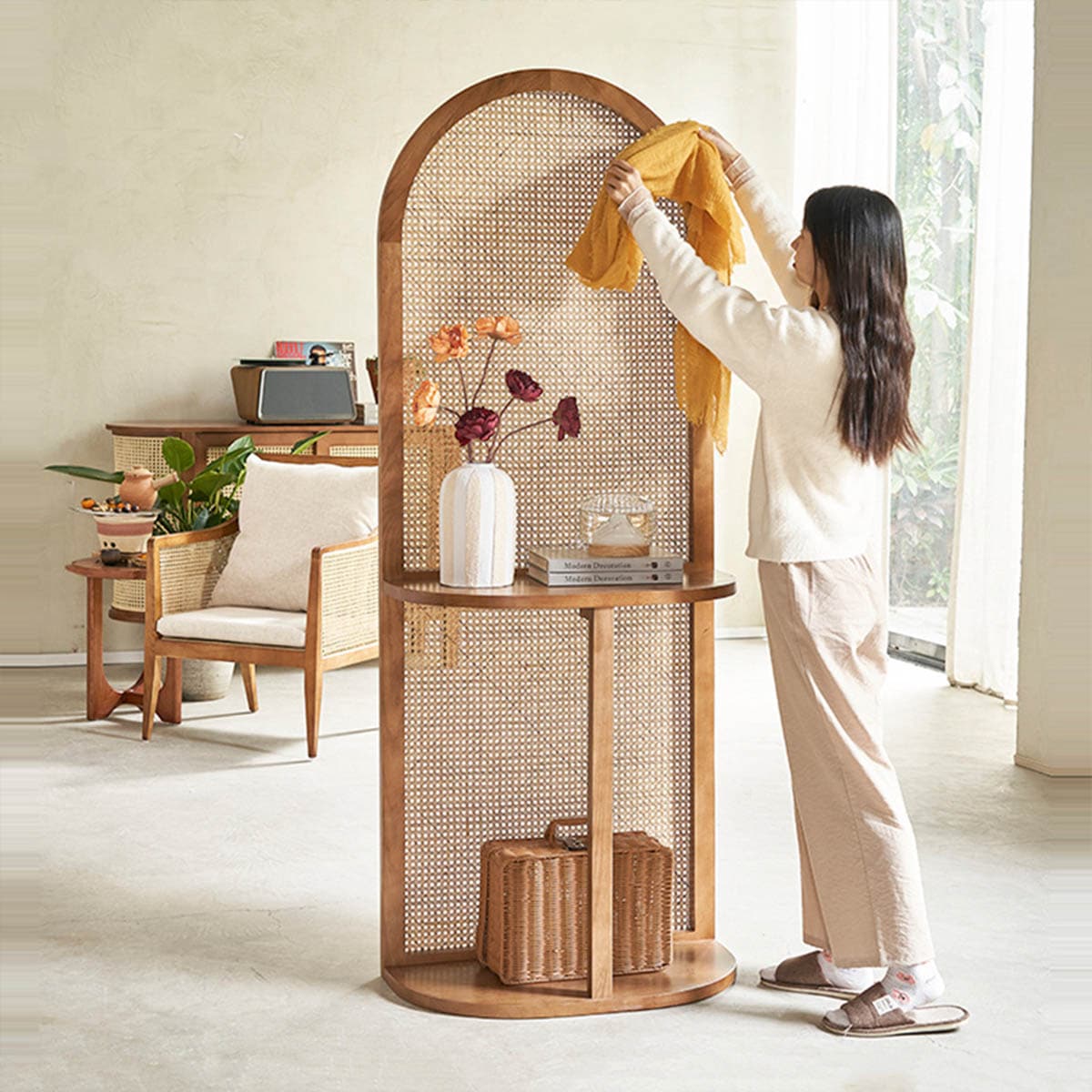 ヴィンテージ アーチ ラタン チェスト 棚 ラック 飾り棚 昭和レトロ 籐