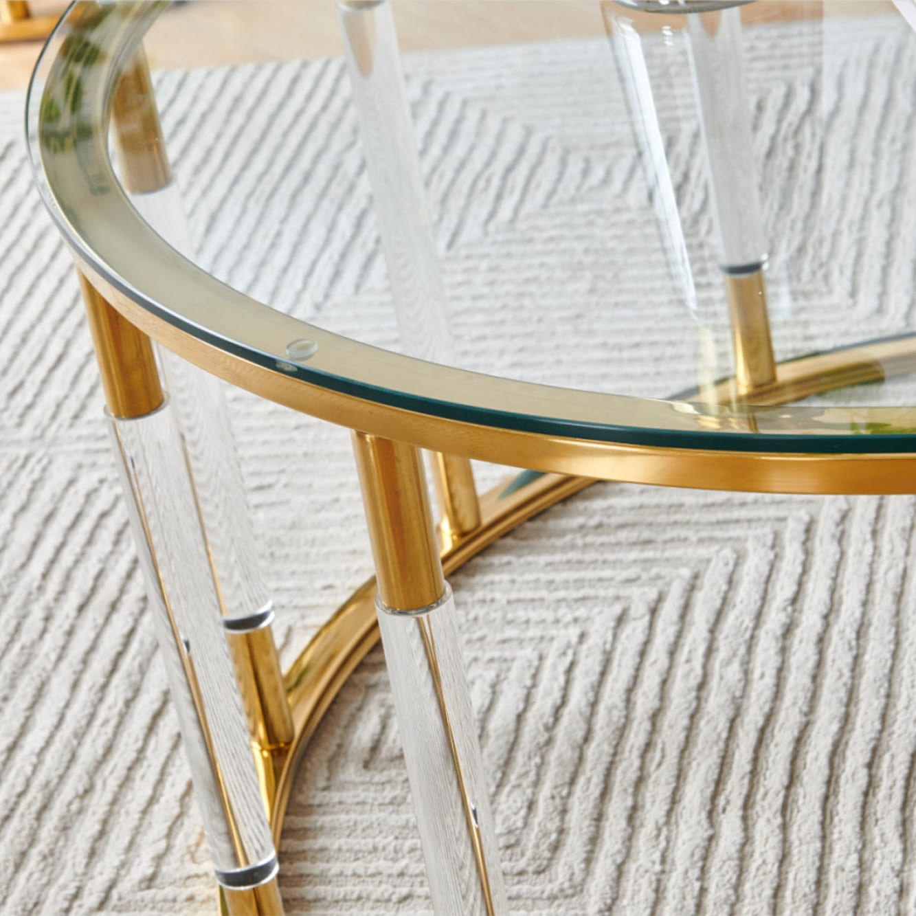 ゴールド 大] VeroMan ローテーブル テーブル ラウンド 円卓 ガラス