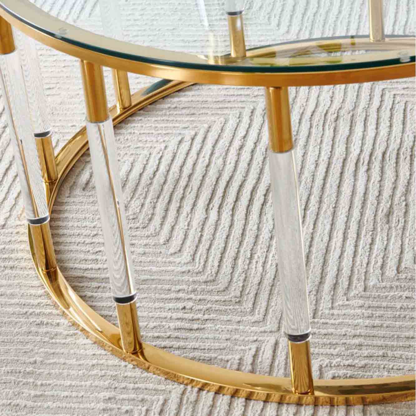 ゴールド 大] VeroMan ローテーブル テーブル ラウンド 円卓 ガラス