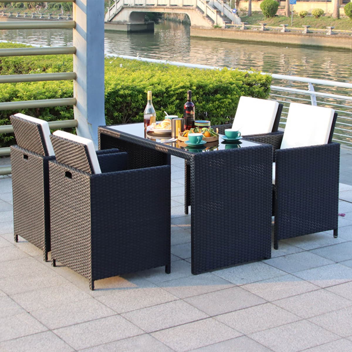 4脚 ホワイト] VeroMan テーブルセット 椅子4脚 ガーデンテーブル