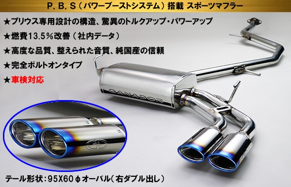プリウス50系専用 マフラー(ガナドール・チタンカラー右ダブル出し)を