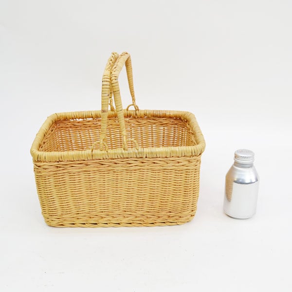 ラタンバスケット 持ち手可動式 二本手 スクエア ベトナムラタン ニス