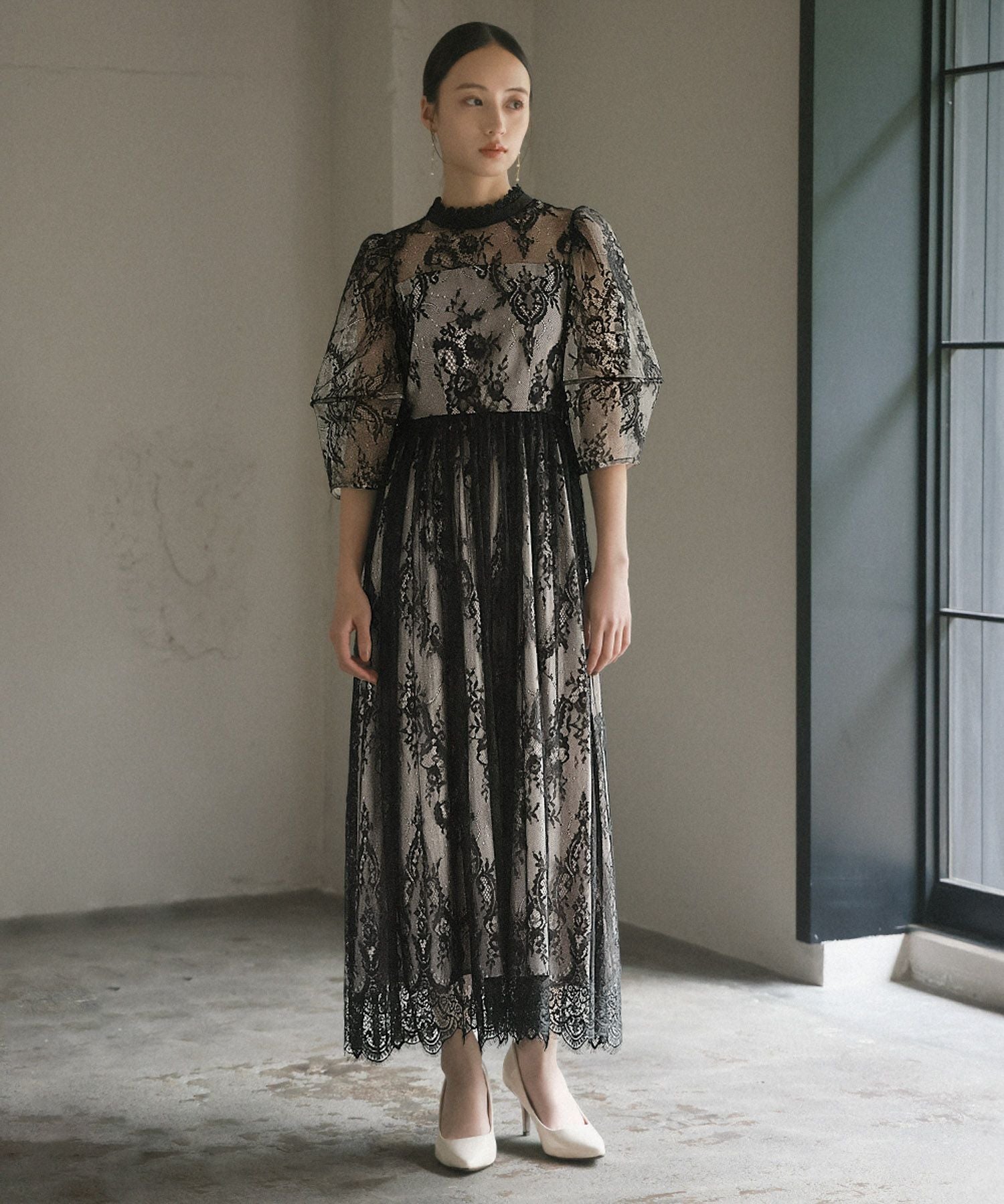 結婚式・お呼ばれ対応 | ランタンスリーブ総レースドレス - パーティー