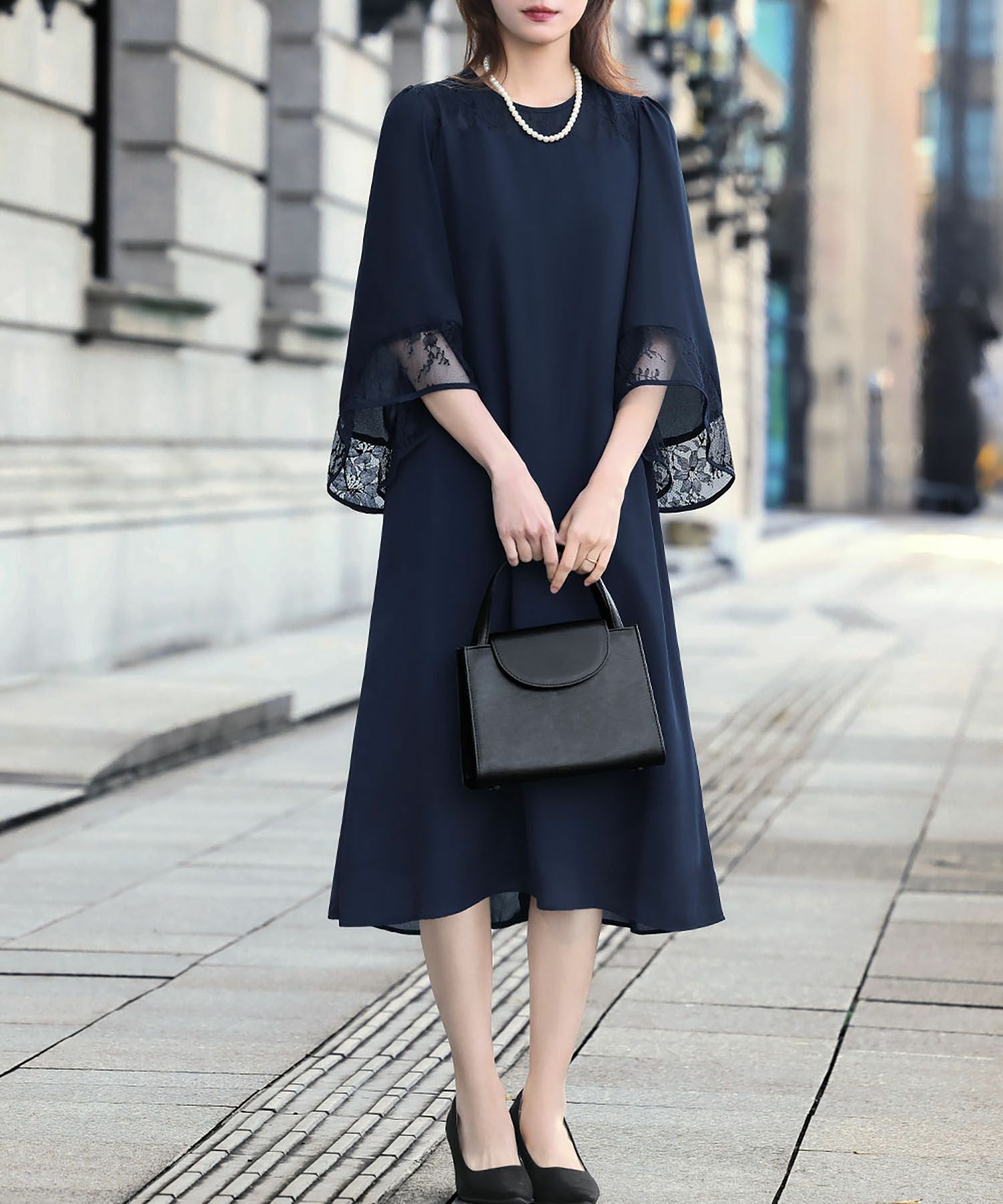 入学式・卒業式・七五三対応 | レースフレアスリーブワンピース