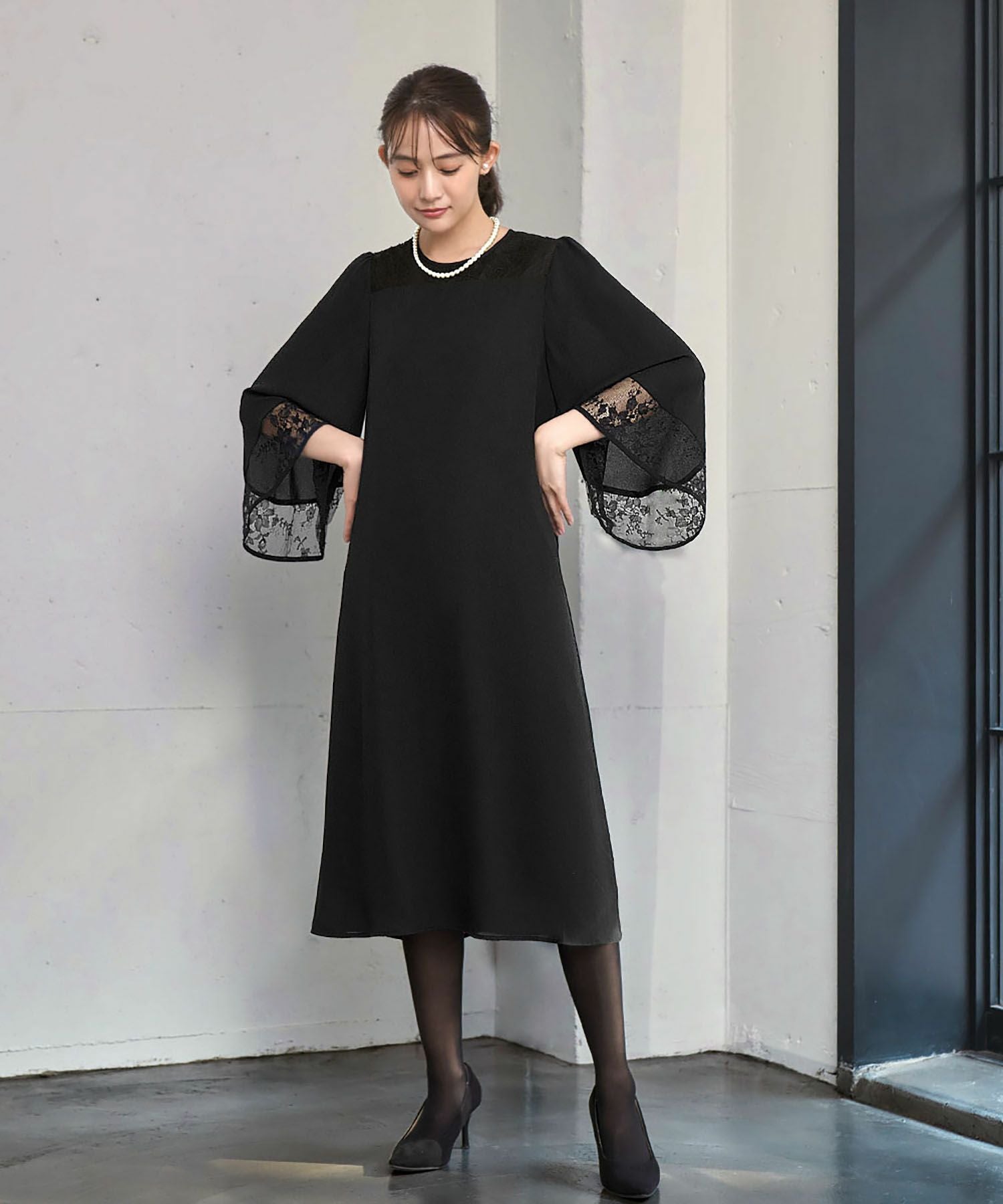 入学式・卒業式・七五三対応 | レースフレアスリーブワンピース