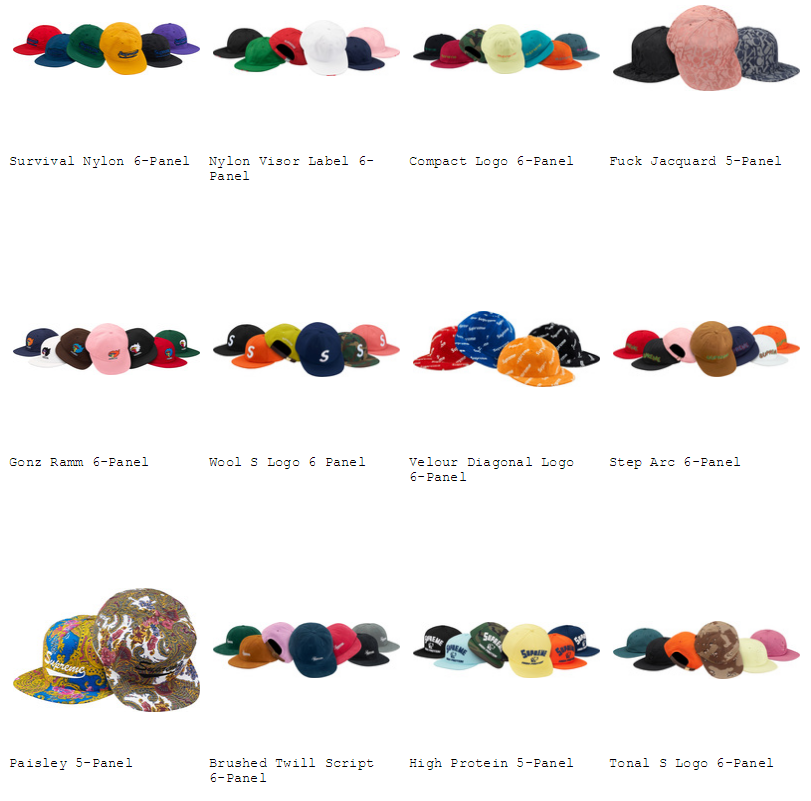 Supreme 2017AWコレクションのパネルキャップ一覧ページ | God Meets