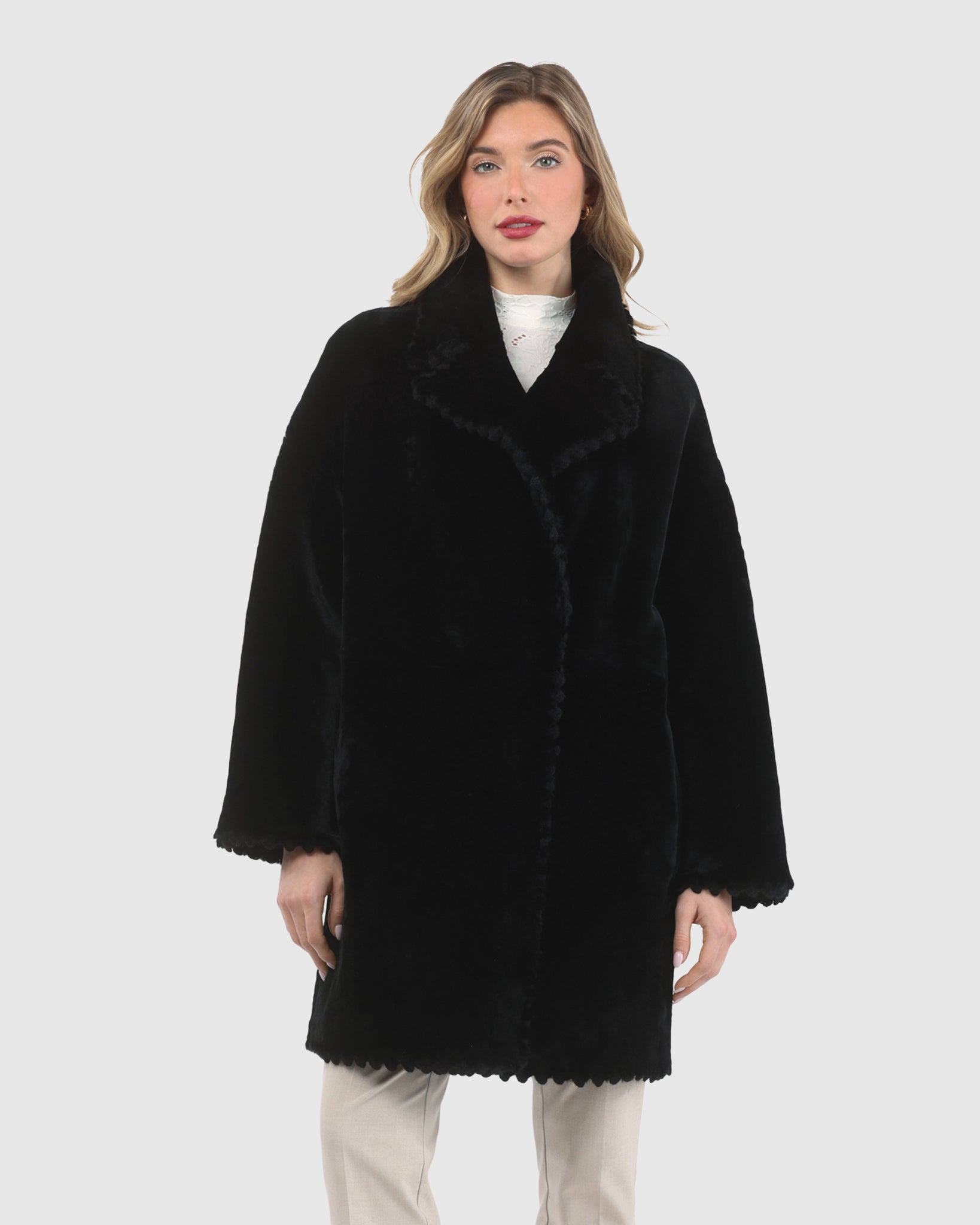 Reversible Select Shearling Lamb Jacket with Embroiderd Trim