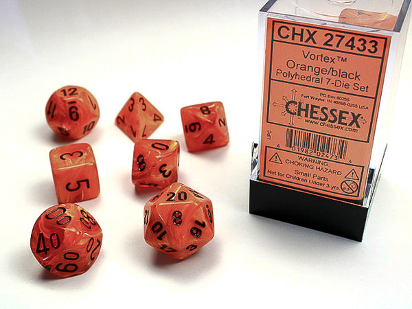 Chessex: Vortex - Orange/Black - Polyhedral 7-Die Set (CHX27433
