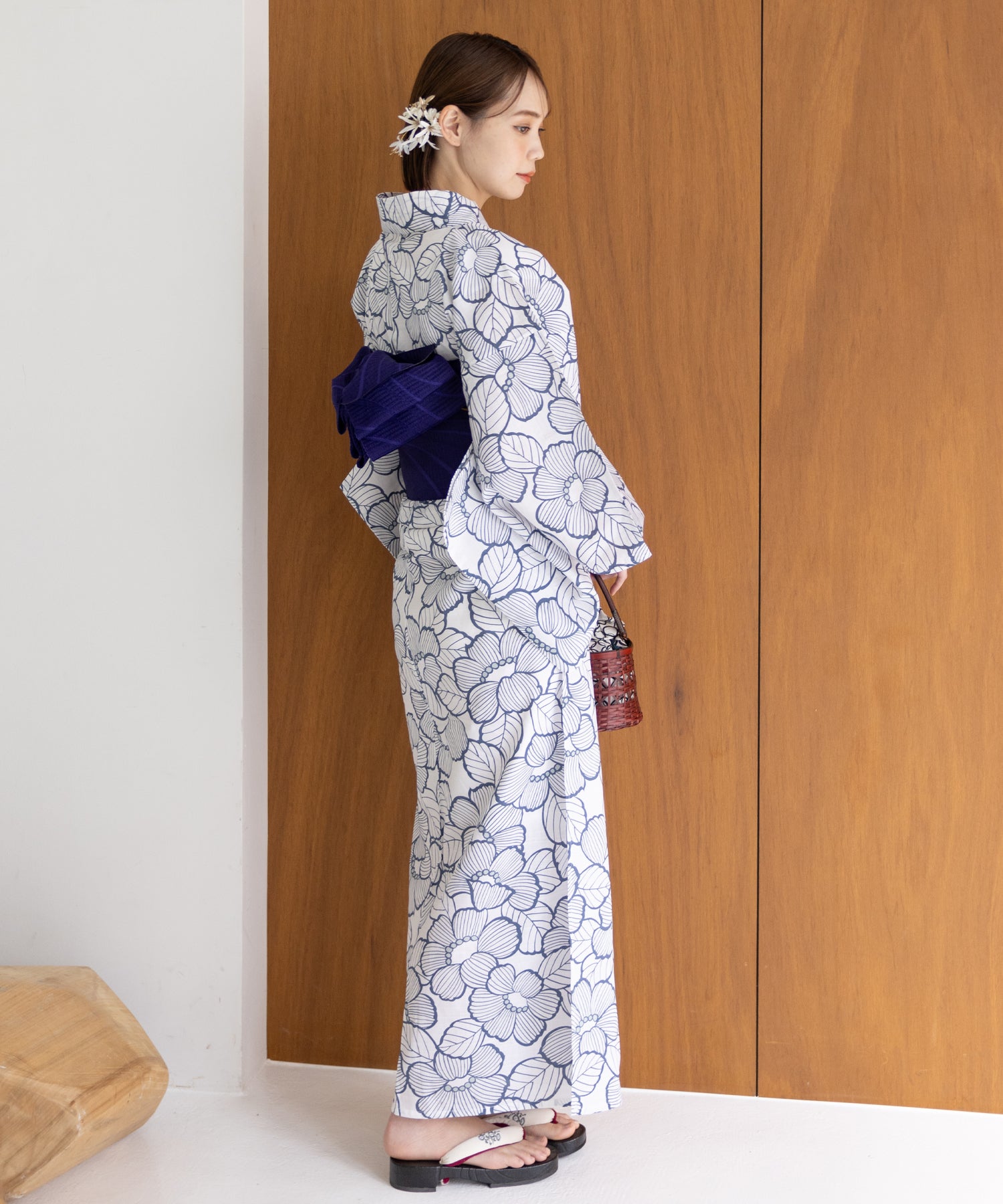 こだわり浴衣5点セット (浴衣/帯/下駄/腰紐/着付け冊子) 変わり織生地