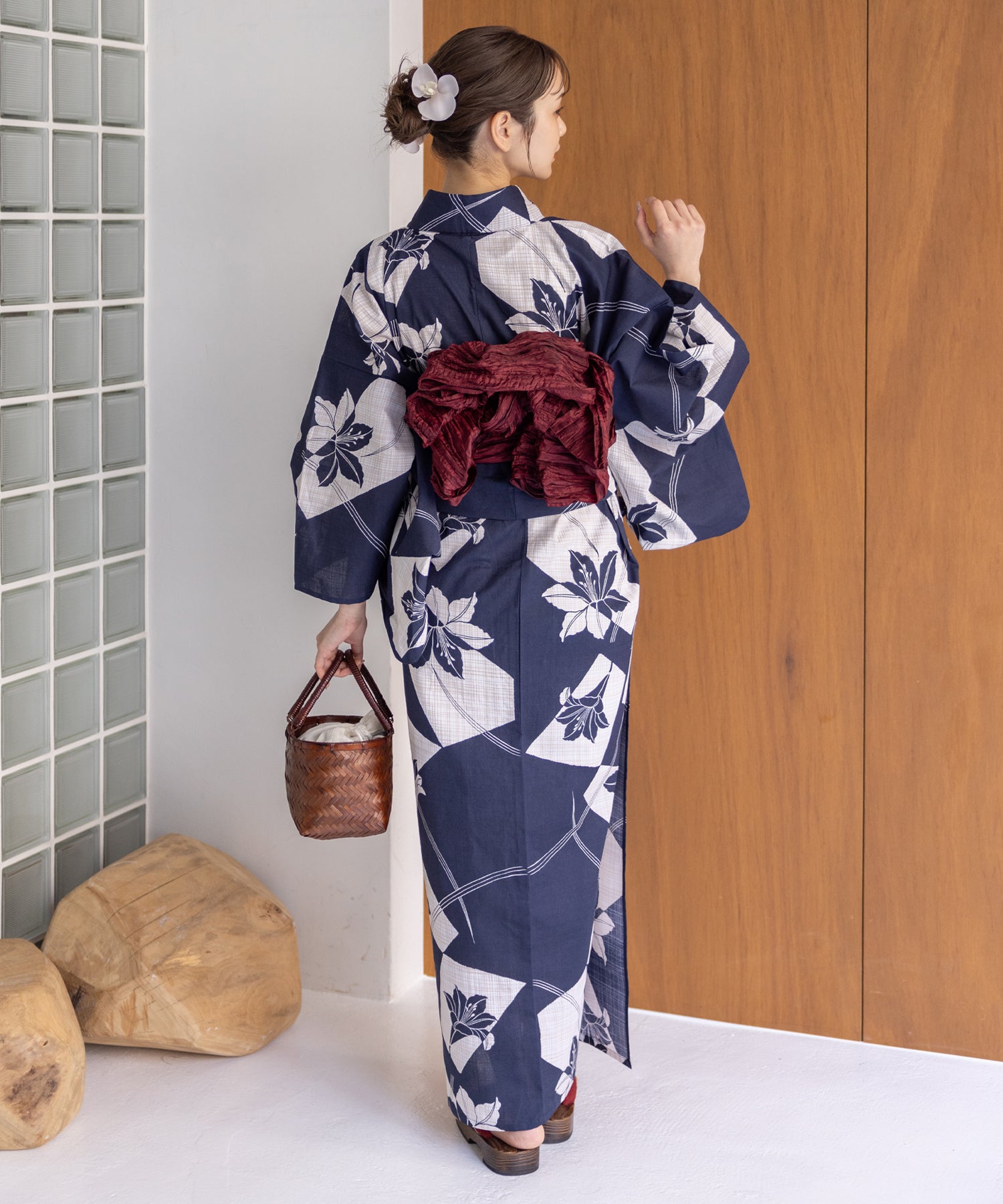 こだわり浴衣5点セット (浴衣/帯/下駄/腰紐/着付け冊子) 変わり織生地