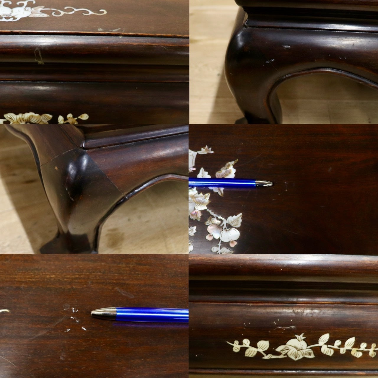 GMHH305○座卓 中国美術 花鳥図 花梨 飾り台 香炉台 花台 盆栽台 ロー