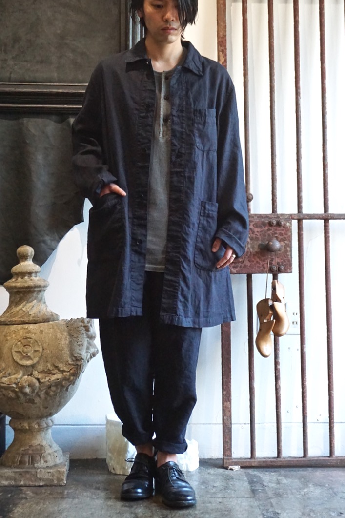 1981-02. Linen Product Natural Dye Coat. Indigo. ISAMU KATAYAMA